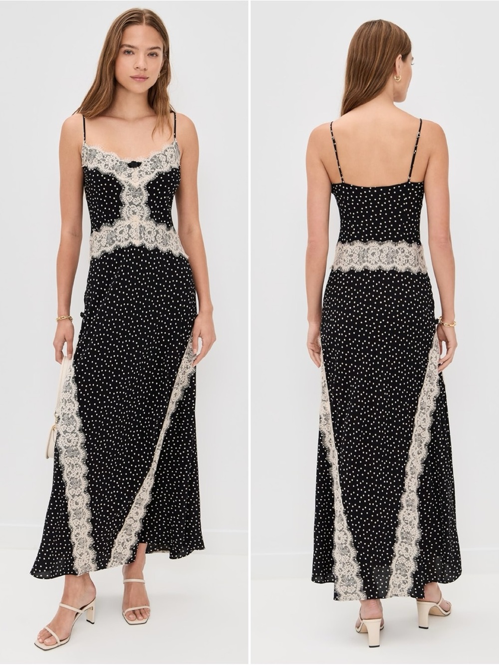 Hill House Home Francesca Dress Black Polka Dot Lace Slip Maxi Dress Size L